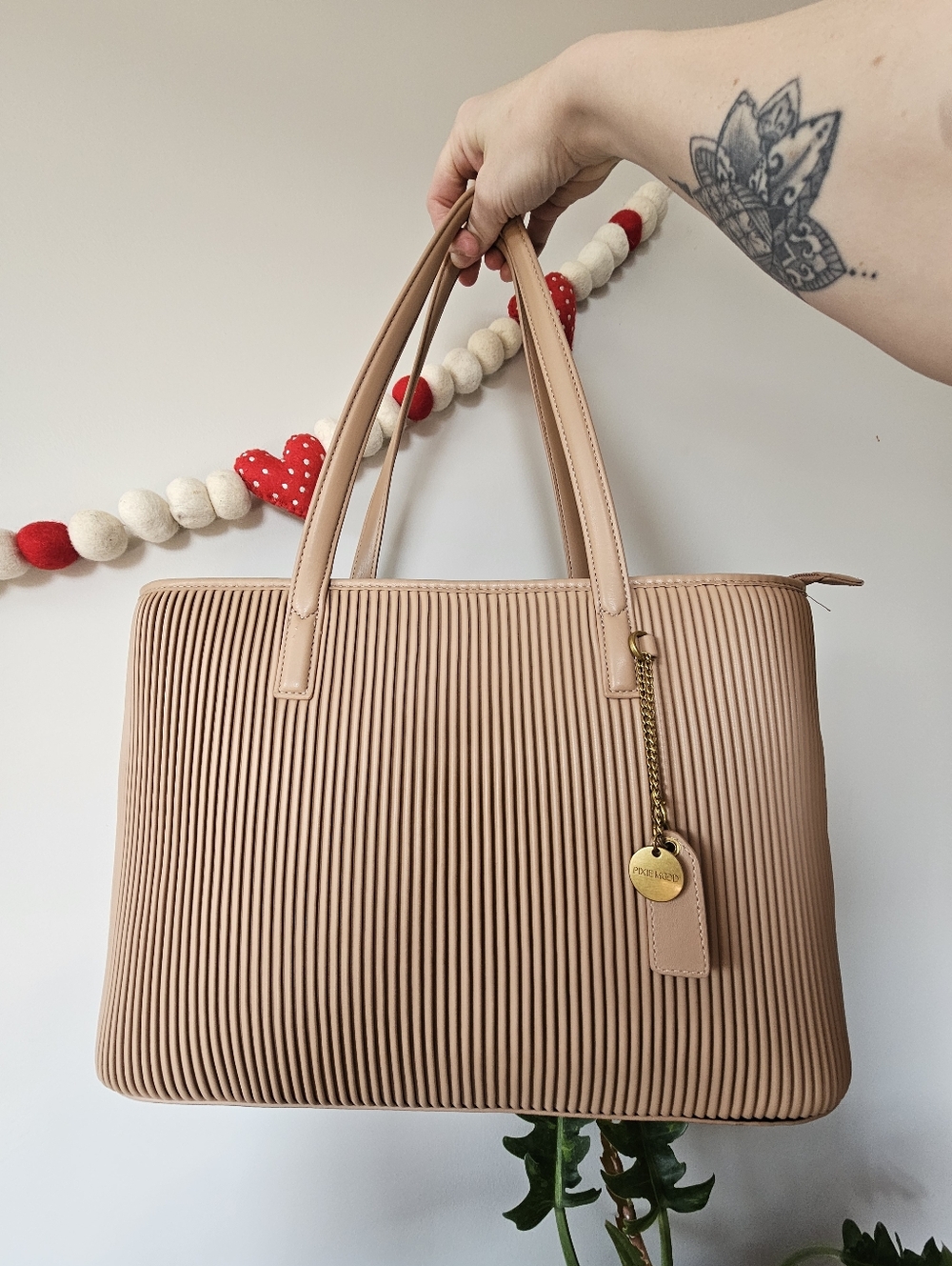 Pixie Mood Sadie Pleated Recycled Vegan Leather Large Tote Bag, Like New